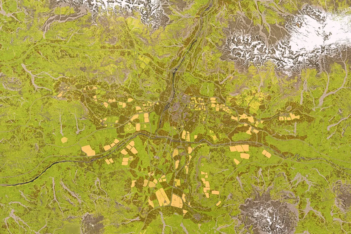 Overview of Bakurani with the zone spots, towers and spawns marked