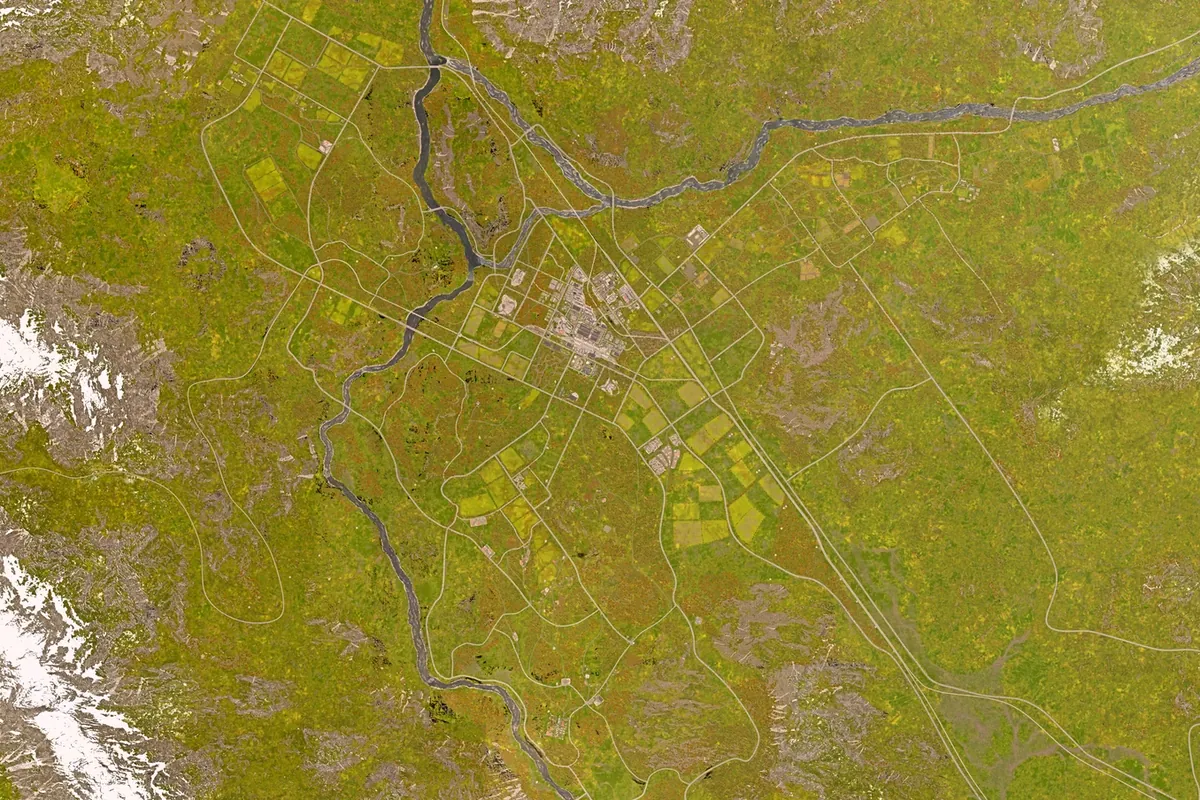 Overview of Zestafona with the zone spots, towers and spawns marked
